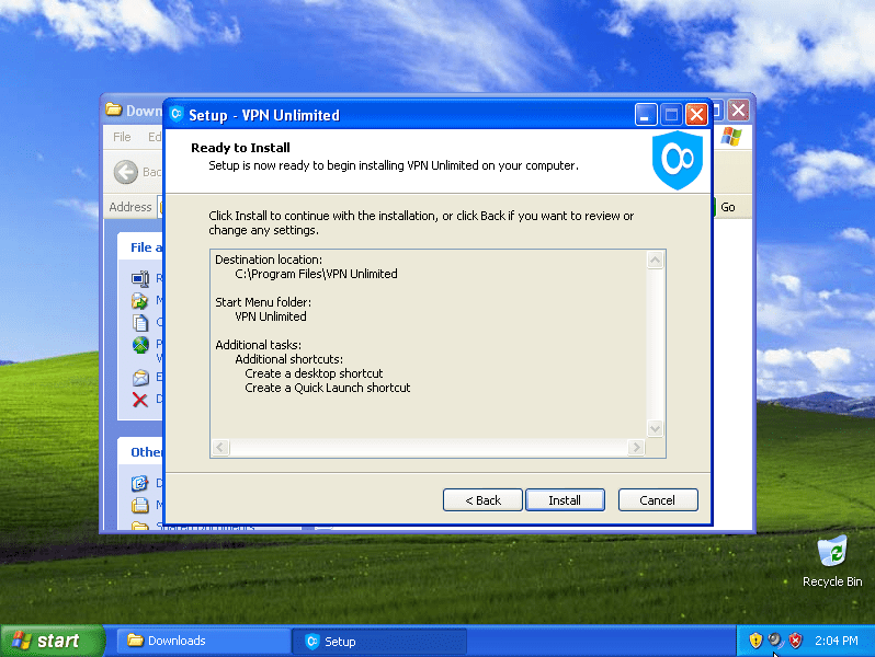 Start the installation of VPN software on Windows XP SP3 PC